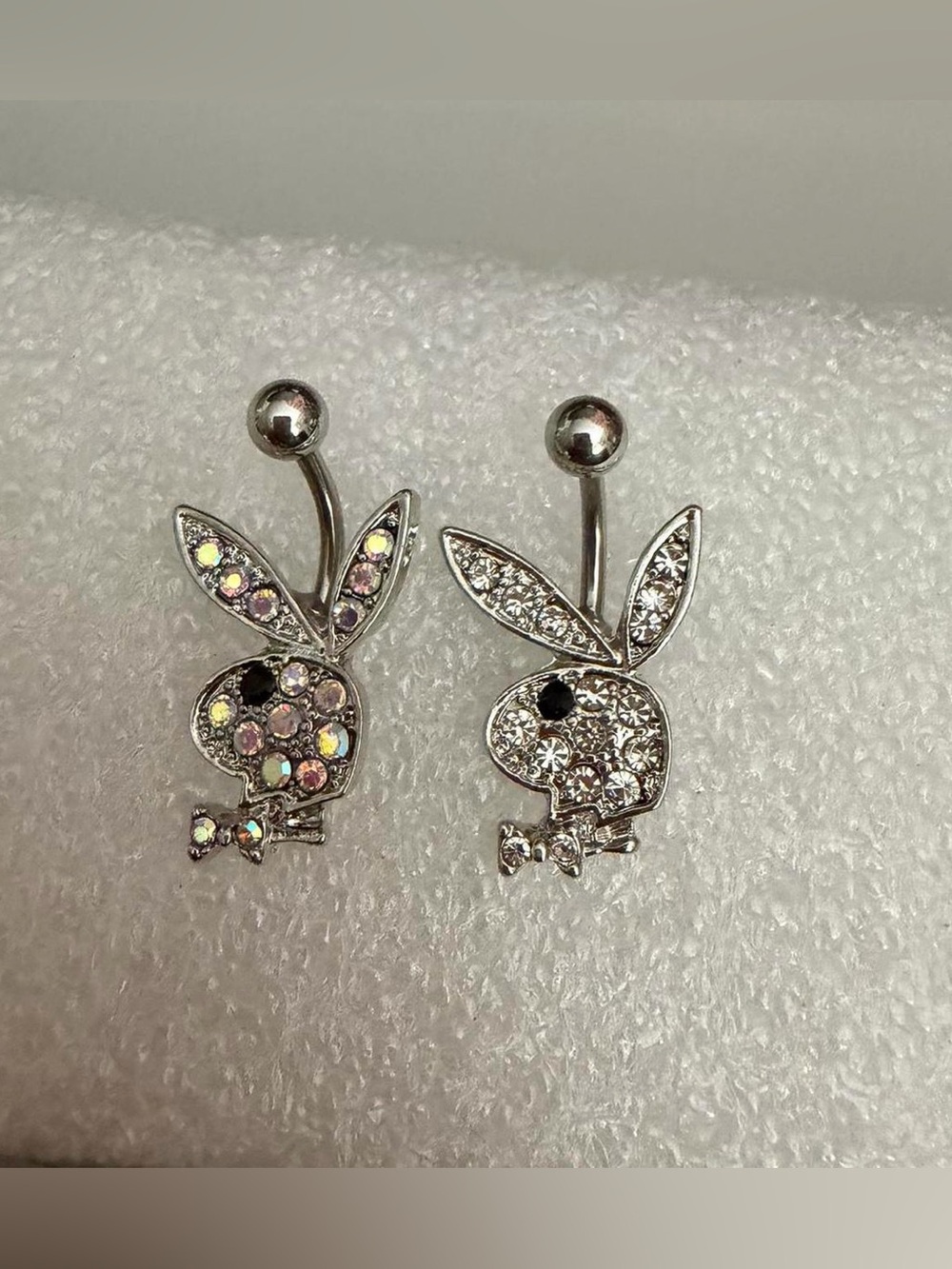 PLAYBOY Silver Bunny Crystal Belly Button Rings (Clear & Multi)